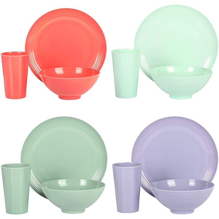 Gibson Home Zelly 12 Piece Round Melamine Dinnerware Set In Assorted Colors Wayfair